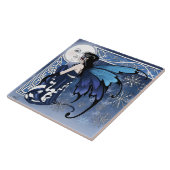 Celtic Winter Moon Fairy Blue Snowflakes Fantasy タイル (側面)