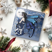Celtic Winter Moon Fairy Blue Snowflakes Fantasy タイル