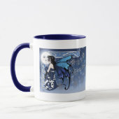 Celtic Winter Moon Fairy Blue Snowflakes Fantasy マグカップ (左)