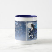 Celtic Winter Moon Fairy Blue Snowflakes Fantasy マグカップ (中央)