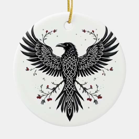 Celtic Winter Raven Christmas Ornament セラミックオーナメント (正面)