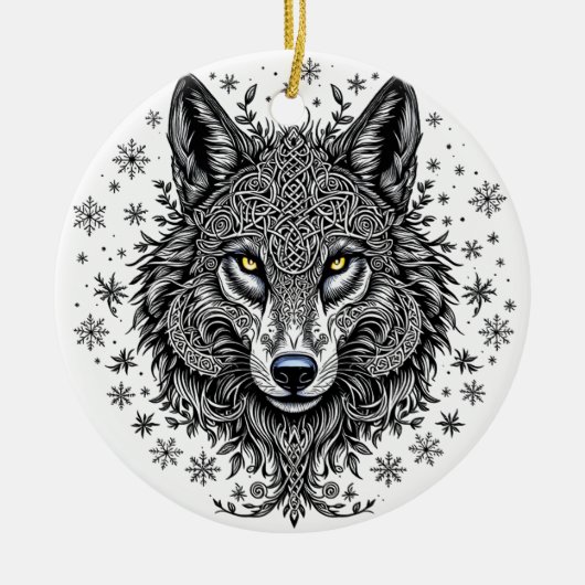 Celtic Winter Wolf Christmas Ornament セラミックオーナメント (正面)