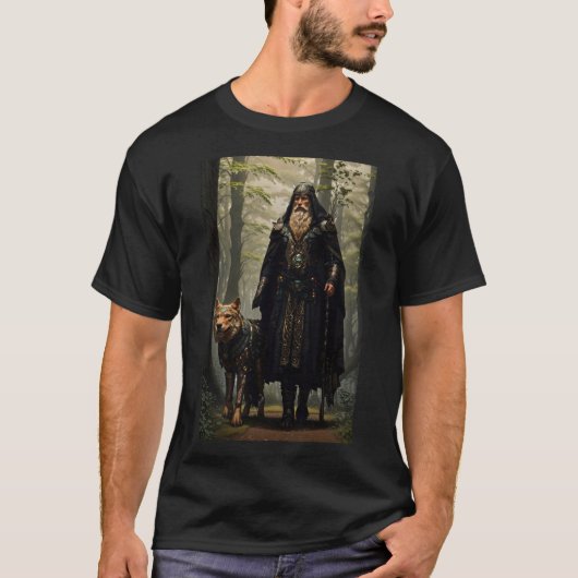 Celtic WizardとWolf Canvas Print Tシャツ (正面)