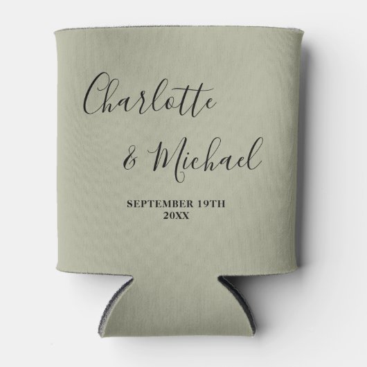 Cement Grey Script Minimalist Wedding 缶クーラー (正面)