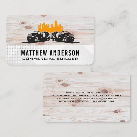 Cement Trucks | Wood Metal | Construction Builders 名刺 (正面/裏面)