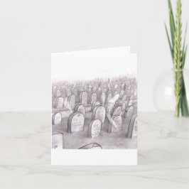 Cemetery Illustration with Many Headstones, Ghosts カード