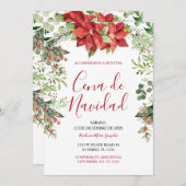 Cena De Navidad Christmas Greenery Spanish Dinner 招待状 (正面/裏面)