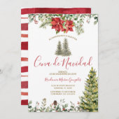 Cena De Navidad Poinsettia Christmas Dinner Party 招待状 (正面/裏面)