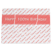 Centenarian Coral/Whiteタイポグラフィパターン – 100th ラージペーパーバッグ (正面)