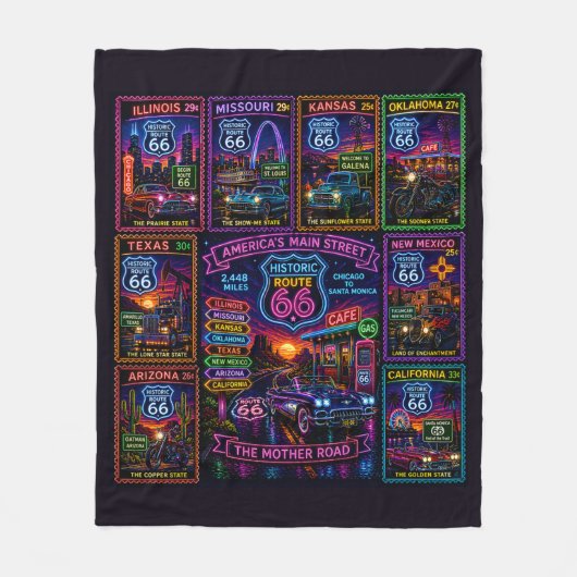 Centennial Mother Road Neon Stamp フリースブランケット (正面)