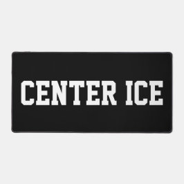CENTER ICE Athletic White Hockey Text On Black デスクマット