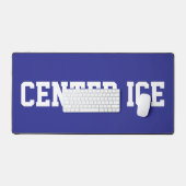 CENTER ICE Athletic White Hockey Text On Deep Blue デスクマット (キーボード&マウス)
