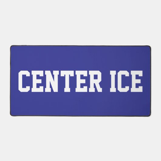 CENTER ICE Athletic White Hockey Text On Deep Blue デスクマット (正面)
