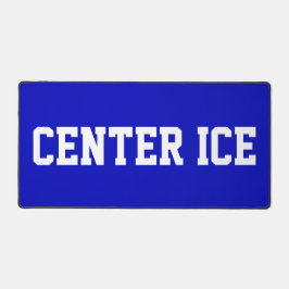 CENTER ICE Sporty White Hockey Text On Royal Blue デスクマット