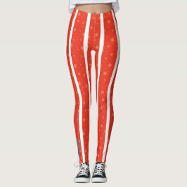 Center Ring: Red and White Star-Striped Leggings レギンス