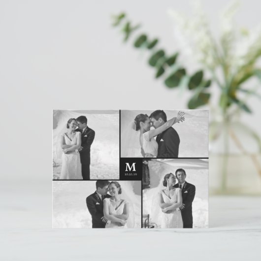 Center Square Monogramの写真結婚ありがとう ポストカード (スタンド正面)