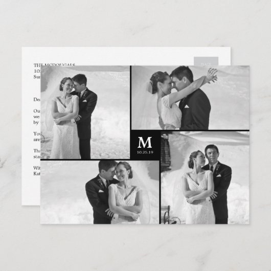 Center Square Monogramの写真結婚ありがとう ポストカード (正面/裏面)