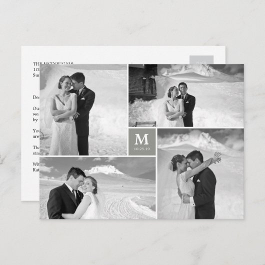 Center Square Monogramの写真結婚ありがとう ポストカード (正面/裏面)