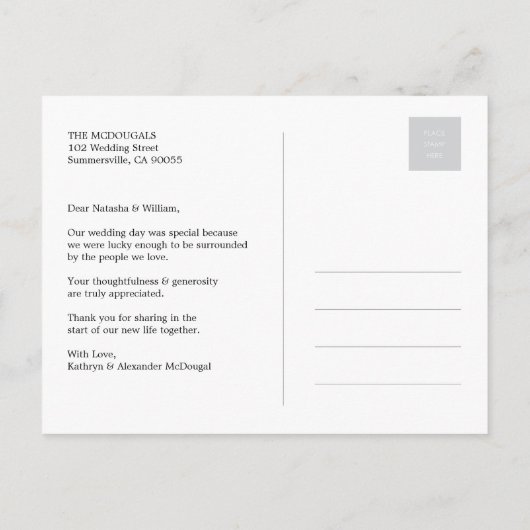 Center Square Monogramの写真結婚ありがとう ポストカード (裏面)