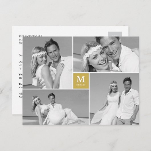 Center Square Monogramの写真結婚ありがとう ポストカード (正面/裏面)
