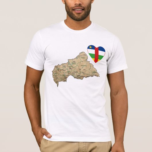 Centrafriqueの旗のハートおよび地図のTシャツ Tシャツ (正面)