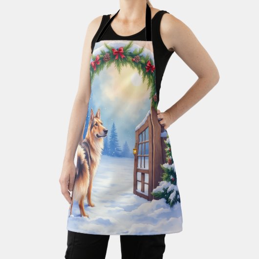 Central Asian Shepherd Snowy Gate Christmas Art エプロン (インサイチュ)