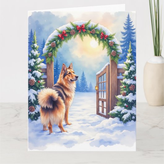 Central Asian Shepherd Snowy Gate Christmas Art カード (正面)