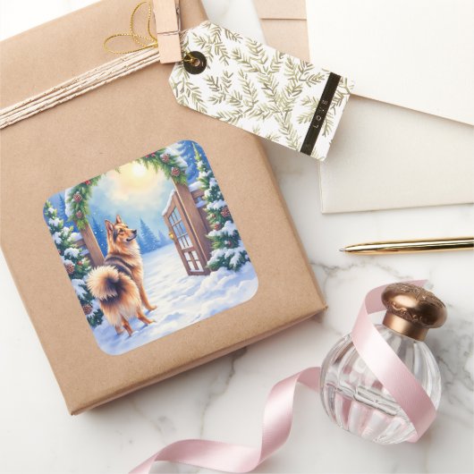 Central Asian Shepherd Snowy Gate Christmas Art スクエアシール (ギフト)