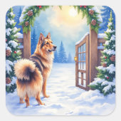 Central Asian Shepherd Snowy Gate Christmas Art スクエアシール (正面)
