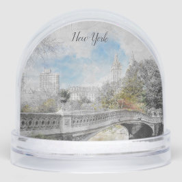 Central Park Bridge NYC Snow Globe – Watercolor