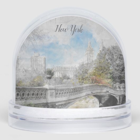 Central Park Bridge NYC Snow Globe – Watercolor (正面)