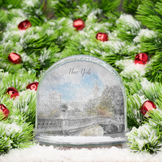 Central Park Bridge NYC Snow Globe – Watercolor (クリスマス)