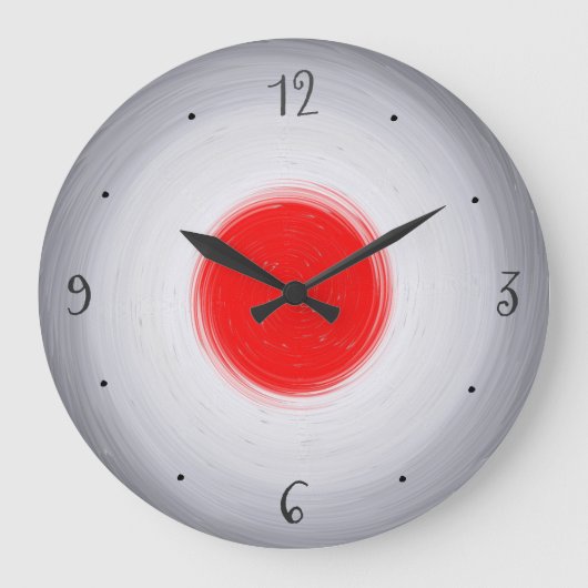 Centre>Wallの赤い時計との渦巻形のな灰色か白 ラージ壁時計 (正面)