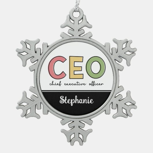 CEOパーソナライズされた最高経営責任者ボスギフト スノーフレークピューターオーナメント (正面)