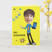 CEOビジネスマンBOY写真センセーショナルおもしろい誕生日 カード (黄色い花)