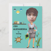 CEOビジネス女性写真センセーショナルおもしろい誕生日 招待状 (正面)