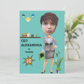 CEOビジネス女性写真センセーショナルおもしろい誕生日 招待状 (スタンド正面)