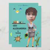 CEOビジネス女性写真センセーショナルおもしろい誕生日 招待状 (正面/裏面)