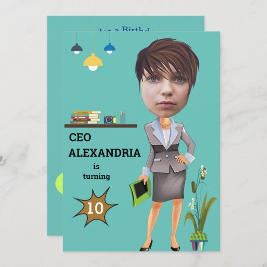 CEOビジネス女性写真センセーショナルおもしろい誕生日 招待状 (正面/裏面)