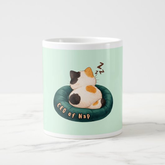 "CEO of Nap" Cat Sleeping on The Couch ジャンボコーヒーマグカップ (正面)