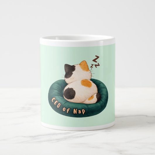 "CEO of Nap" Cat Sleeping on The Couch ジャンボコーヒーマグカップ (正面)