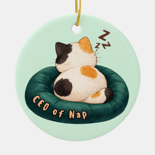 "CEO of Nap" Cat Sleeping on The Couch セラミックオーナメント (正面)