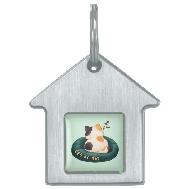 "CEO of Nap" Cat Sleeping on The Couch ペットネームタグ (正面)