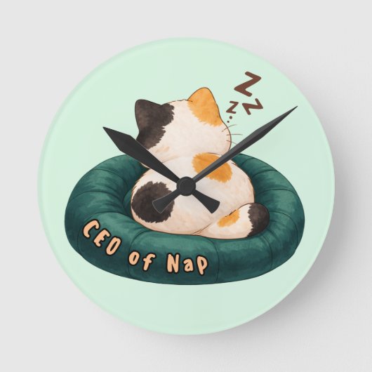 "CEO of Nap" Cat Sleeping on The Couch ラウンド壁時計 (正面)