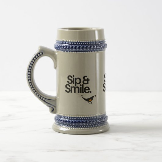 Ceramic Beer Stein – Sip & Smile Motivational Mug ビールジョッキ (左)