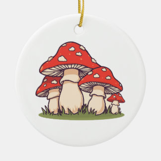 Ceramic Circle Ornament (Cute Mushrooms) セラミックオーナメント