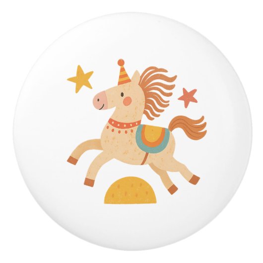 Ceramic Drawer Pull - Performing Circus Pony セラミックノブ (正面)