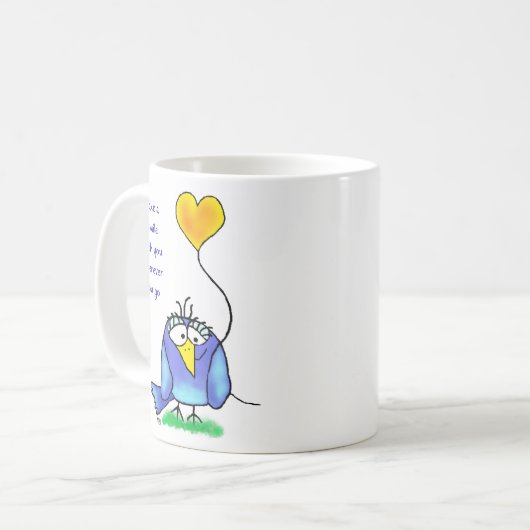 Ceramic Mug - Whimsical Bird with Saying コーヒーマグカップ (正面左)