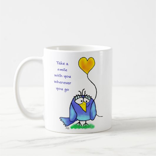 Ceramic Mug - Whimsical Bird with Saying コーヒーマグカップ (左)