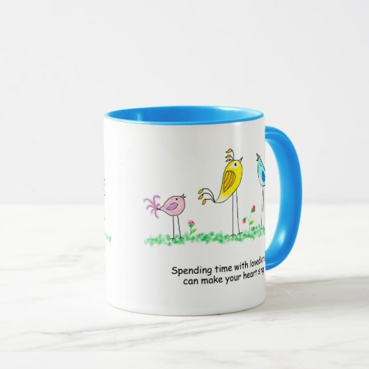 Ceramic Mug, Whimsical Birds with saying マグカップ (正面右)